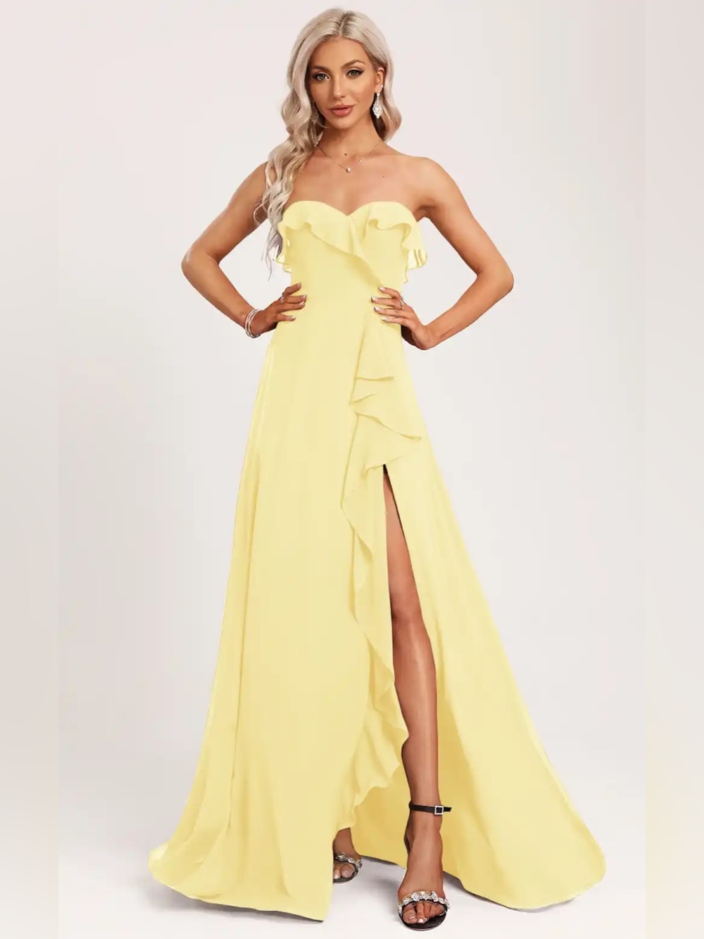 JJ’s House Daffodil A-line Sweetheart Ruffle Chiffon Dress